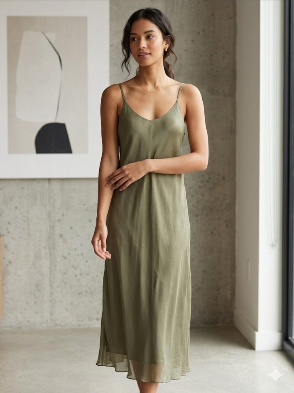 Olive Green Slip Midi Dress